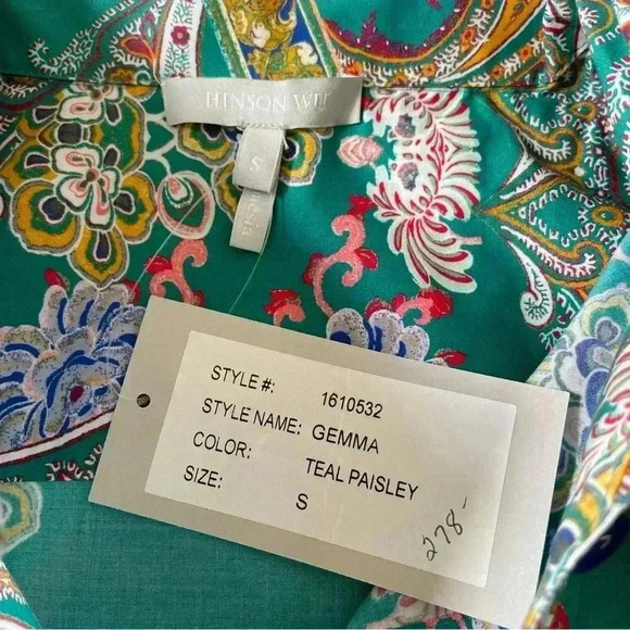 Hinson Wu Gemma Long Sleeve Teal Paisley Print Shirt Size S NWT - Picture 6 of 13